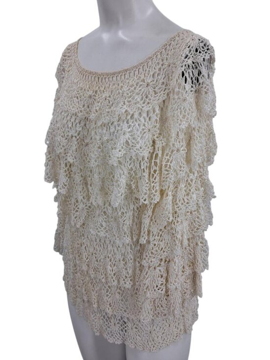Boston Proper Tops - Boston Proper Sheer Ruffle Crochet Lace Blouse Size M/L Ivory Cottagecore Boho